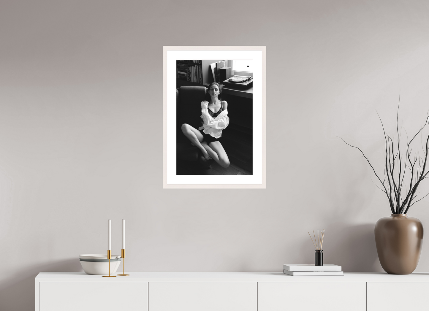 40 x 60 cm, Maple White Frame With Passe-Partout Record Corner